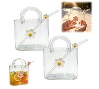 Set di 2 borse in vetro per bevande, vaso da borsetta in vetro, bicchieri unici con cannucce, graziosi bicchieri da cocktail per succhi, tè freddo, fiori, decorazione per casa e bar, bicchieri da