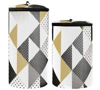 Set di 2 borse per il lavaggio delle scarpe da ginnastica, motivo astratto, triangoli, oro, nero, borsa per lavare le scarpe in lavatrice, borsa per la lavanderia in rete, Astratto Triangoli Oro Nero,