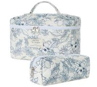 Set di 2 borse per il trucco, borsa per il trucco floreale, borsa per il trucco trapuntata, borsa cosmetica in cotone floreale, borsa da toeletta da viaggio borsa estetica floreale organizer per