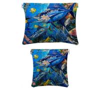Set di 2 borse per il trucco in ecopelle, piccole borse per borse, mini tasca tascabile, mini borsa per il trucco per rossetti, vita marina, pesci tropicali, corallo, Motivo: 3511, 7.1x5.8in/4.7x4.5in