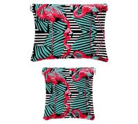 Set di 2 borse per il trucco in ecopelle, piccole borse portaoggetti per borse, mini borsa impermeabile, mini borsa per trucco tascabile per rossetti, fenicotteri foglie tropicali, Motivo: 2673,