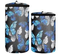 Set di 2 borse per lavare scarpe da ginnastica, borsa per lavanderia, scarpe in lavatrice, motivo realistico con farfalle safari blu e bianco, motivo safari, farfalle realistiche blu e bianche, Motivo