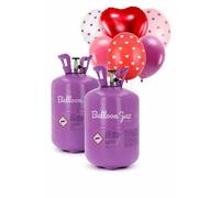 Set di 2 bottiglie di elio per palloncini XL - fino a 100 palloncini - + 6 palloncini a cuore rosso inclusi - Caramella elio usa e getta gonfiaggio palloncini galleggianti per compleanno, matrimonio