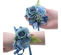 Set di 2 bouquet da polso a forma di rosa, fiore all'occhiello, per matrimonio, da uomo, con rose bianche, da donna, sposa, damigella d'onore, corpetto da polso, per feste di nozze, decorazioni per