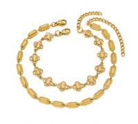 Set di 2 braccialetti color oro, gioielli floreali e geometrici per le | La catena a fiori aperti e le maglie rettangolari strutturate creano un braccialetto a strati color oro con chiusure a