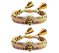Set di 2 braccialetti con api intrecciate regolabili con nappine, creazioni artigianali di miele e api, bracciali bohemien con fiocchi, dono di gioielli per donne e ragazze