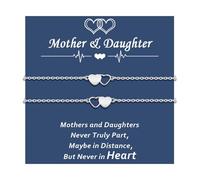 Set di 2 braccialetti con ciondolo a forma di cuore per madre, figlia, sorella, cuore, in acciaio inox, regolabili, per donne, ragazze, mamma, bestie, regalo a lunga distanza per compleanno, Natale o
