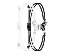 Set di 2 braccialetti dell'amicizia abbinati a forma di farfalla, in corda intrecciata, accessori alla moda per coppie e ragazze, Misura unica, come descritto