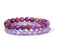 Set di 2 braccialetti perline pietra naturale colorata da 8 mm, turchese, ametista, quarzo, gemma, braccialetto elastico, regalo gioielli(19cm,8)