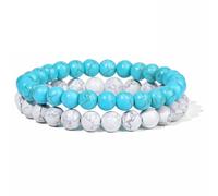 Set di 2 braccialetti perline pietra naturale colorata da 8 mm, turchese, ametista, quarzo, gemma, braccialetto elastico, regalo gioielli(19cm,19)