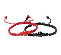 Set di 2 braccialetti rossi in ossidiana nera Feng Shui e agata naturale, braccialetti con perline chakra per uomini e donne, amuleto portafortuna