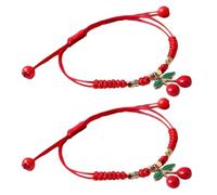 Set di 2 braccialetti unici dell'amicizia che possono trattare con ciondolo alla fragola/ciliegia intrecciata a mano, elegante ciondolo alla fragola/ciliegia, Taglia unica, come descritto