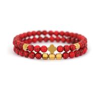 Set di 2 Braccialetto Elastici con Perline in Pietra Naturale Unisex, Bracciale Regolabile con Perline in Howlite Rossa da 6mm con Ciondolo a Croce in Oro, Bracciale Alla Moda per Coppie da 6mm