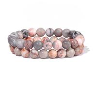 Set di 2 Bracciali Elastici In Pietra Naturale Fatti a Mano per Donna, con Pietre Preziose Diaspro Picasso Rosso e Zebra Rosa da 8mm, Regalo per Donne e Ragazze per San Valentino e Compleanno, 8mm.
