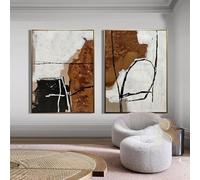 Set di 2-Brown Astratto Minimalista Paesaggio Poster da Parete Linea Nera In Bianco e Nero Pittura su Tela per Camera da Letto Vivere Stanza Decoration-60 * 90Cm (Stampa Senza Cornice)