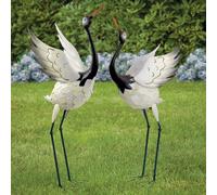 Set Di 2 Buona Fortuna Rosso Incoronato Gru a Strati Metallo Animale Giardino