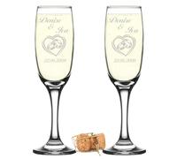 Set di 2 calici da spumante personalizzati con incisione - regali di nozze per coppia di sposi - nome e data - idea regalo per matrimonio - bicchieri da matrimonio per coppie - nel cuore due