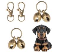 Set di 2 campane in rame per collare per cani con clip a scatto, campanello in ottone extra forte per cani di taglia media e grande, vintage, ciondoli per portachiavi, collari per animali domestici