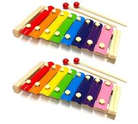 Set di 2 campanelle per bambini, con 2 bacchette, 8 piastre colorate, xilofono, strumento musicale in metallo