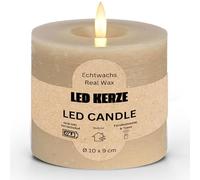 Set di 2 candele a LED in vera cera con funzione timer con telecomando - Candele realistiche fiamma tremolante bianco caldo Ø 10 x 9 cm - Candele di cera elettrica beige come accogliente decorazione
