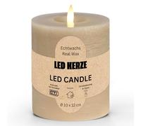 Set di 2 candele a LED in vera cera con funzione timer con telecomando - Candele realistiche fiamma tremolante bianco caldo Ø 10 x 12 cm - Candele di cera elettrica beige come accogliente decorazione