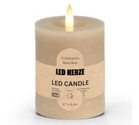 Set di 2 candele a LED in vera cera con funzione timer con telecomando - Candele realistiche fiamma tremolante bianco caldo Ø 7 x 9 cm - candele di cera elettriche in beige come accogliente