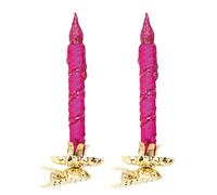 Set di 2 candele in vetro con clip, candela fucsia - clip oro, altezza 14 cm x 4,5 cm