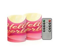 Set di 2 candele senza fiamma con timer Hello World, funzionamento a batteria, per camera da letto
