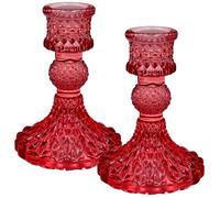 Set di 2 candelieri in vetro, portacandele conici per candele da 2 cm, portacandele decorativo in cristallo, centrotavola per tavolo, matrimoni, cene, feste, 10 cm di altezza (rosso)