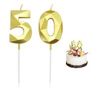Set di 2 candeline numerate, decorazioni per il 50° compleanno, candele per il 50° compleanno, decorazioni a tema baseball, candele fai-da-te, accessori per compleanno, unisex (oro)