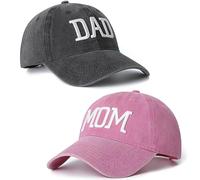 Set di 2 cappelli da baseball ricamati regolabili regalo per genitori coppie classico mamma papà regali cappello, Cappello nero papà e cappello rosa mamma, 6 5/8-7 5/8