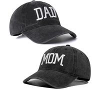 Set di 2 cappelli da baseball ricamati regolabili regalo per genitori coppie classico mamma papà regali cappello, Cappello da papà nero e cappello nero per la mamma, 6 5/8-7 5/8