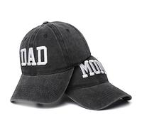 Set di 2 cappelli per papà e mamma, ricamati in 3D, regolabili, lavati, cappellini da baseball per genitori, coppie, cappello classico regalo per mamma e papà, Cappello da papà nero e cappello nero