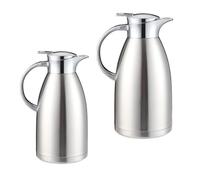 Set di 2 caraffe da caffè termiche in acciaio inossidabile, isolamento sotto vuoto, 1,8 l, 2,3 l, colore: argento, doppia parete, design tappo in silicone ecologico, beccuccio versatore a bottone