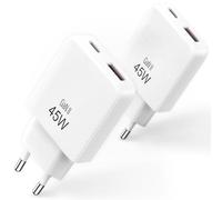 Set di 2 caricabatterie rapido 45 W compatto USB C e USB A - caricabatterie per iPhone 17 - ultima tecnologia GaN 2026 - presa di alimentazione per iPhone, Samsung e computer portatili - colore bianco
