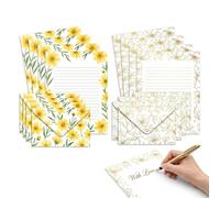 Set di 2 Carta da Lettere con Busta, 20 Pezzi Carta da Lettera Decorata con Fiori Dorati e Coreopsis, Kit di Scrittura Creativa per Inviti e Auguri, Formato A5, 10 Fogli e 10 Buste