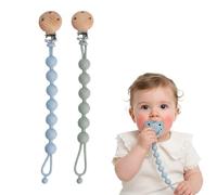 Set di 2 catenelle per ciuccio, in silicone, con clip anti-goccia, per unisex, bavaglini (Sage + Ether)