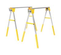 Set di 2 cavalletti da lavoro con 4 ganci, pieghevole, portata massima 1200 kg, altezza regolabile: 72,6 - 89 cm, cavalletti pieghevoli, sega pieghevole a cavallo (giallo, argento)