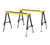 Set di 2 cavalletti telescopici pieghevoli DURHAND, regolabili in altezza, con maniglia per il trasporto. Superficie antiscivolo 100L x 60l x 62-90H cm Metallo Nero Giallo