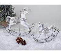 Set Di 2 Cavalli A Dondolo Decorativi L. 21Cm + 27Cm Bianco Argento Formano W25