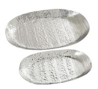 Set di 2 centrotavola ovale in metallo alluminio in argento 34x20x2,5 cm e 42x26x3 cm