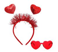 Set di 2 cerchietti a forma di cuore rossi e cuori, accessori per costume da donna, occhiali da sole a forma di cuore, per carnevale, occhiali rossi, per San Valentino, matrimonio, JGA