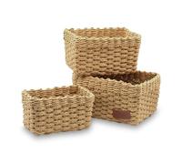 Set di 2 Ceste Intrecciate con Coperchio, Cestini Portaoggetti Salvaspazio con Tessuto Interno, Cestino Organizer, Cesta Grande 37x27x21 cm, Cesta Piccola 28x21x16 cm
