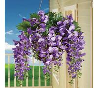 Set Di 2 Ceste/ Vasi Appesi A Cascata Di Wisteria Viola Artificiale