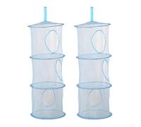 Set di 2 cestini da appendere a triplo strato, pieghevoli in rete con ganci per un'organizzazione efficiente della casa e piccoli spazi (blu)