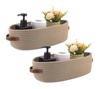 Set di 2 cestini ovali in corda di cotone con manici in pelle, organizer multiuso per asilo nido e bagno