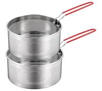 Set di 2 cestini per alimenti in acciaio inox, con manico rimovibile, in metallo, per friggitrice, colino da cucina per il lavaggio, sgocciolare, friggere, cottura a vapore