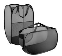 Set di 2 Portabiancheria Pieghevole,Pieghevole Pop-Up Lavanderia Cesti,2 Pezzi Cesto Portabiancheria Pieghevole a Rete,Organizzatore per Vestiti Sporco Casa Accessori per Riporre Vestiti (nero)