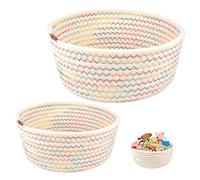 Set di 2 Cestini Portaoggetti di Cotone Intrecciata per Conservazione, Organizer Fasciatoio per Neonati, Cesto Portaoggetti per Decorazione Camera Bambini e Giocatto