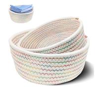 Set di 2 Cestini Portaoggetti in Corda di Cotone, Impilabili Cestino Portaoggetti Rotondo, Intrecciato a Mano, per Organizzare Piccoli Oggetti, Giocattoli o Prodotti da Bagno (Colore)